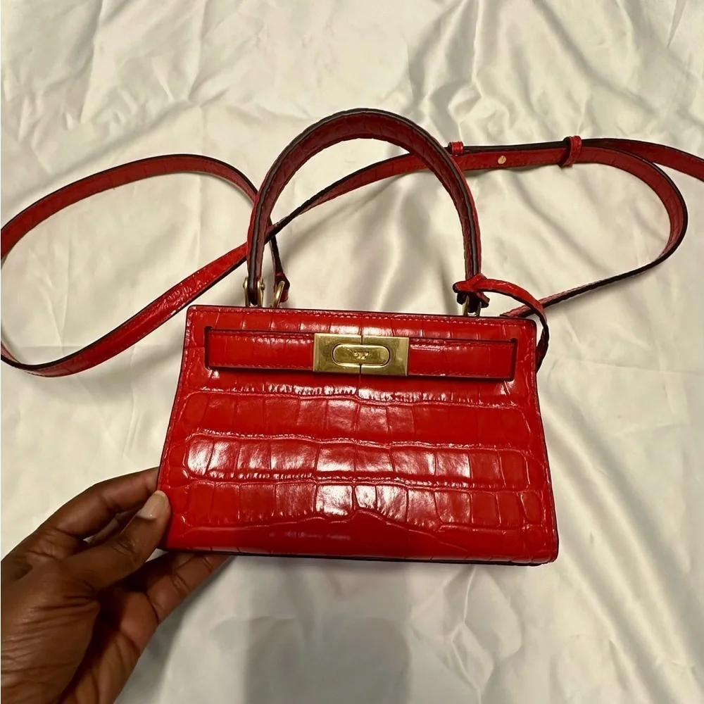 Tory Burch Mini Lee Radziwill Croc Embossed Leather Satchel
